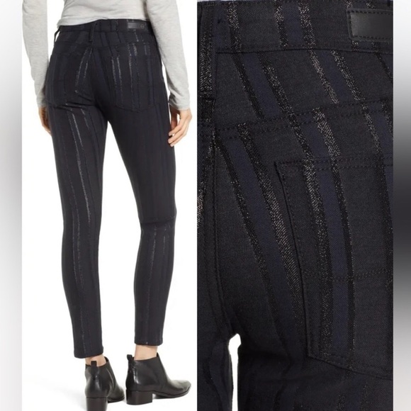 NWT AG Adriano Goldschmied Farrah Skinny Ankle Metallic Stripe Jeans HR 28 - Picture 4 of 15